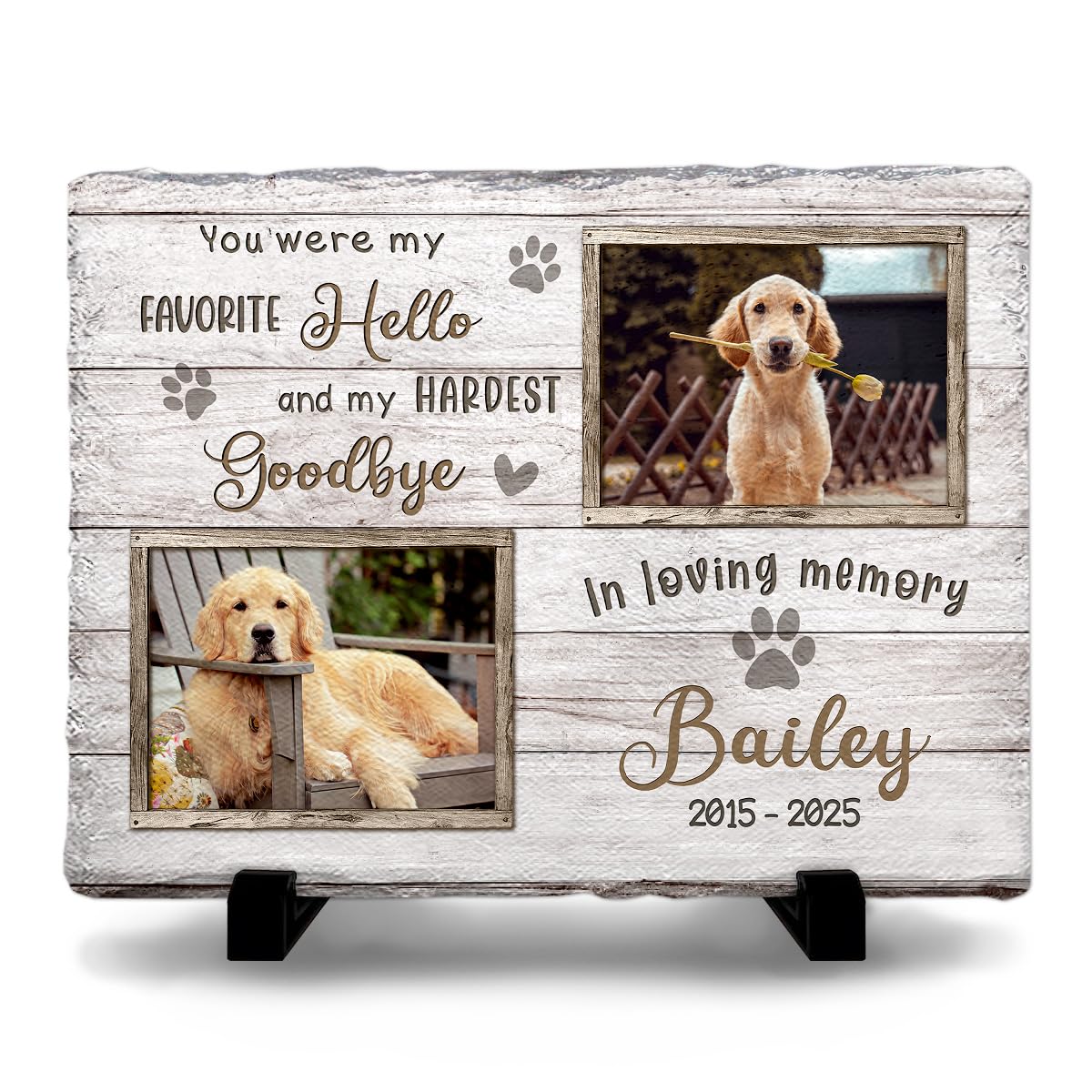 Kilyhome Multicolored Pet Memorial Stones for Dogs Personalized - 'You were My Favorite Hello and My Hardest Goodbye' - Unique Photo Frame Gifts for Cat Dog Lover, Garden Decor for Cemetery