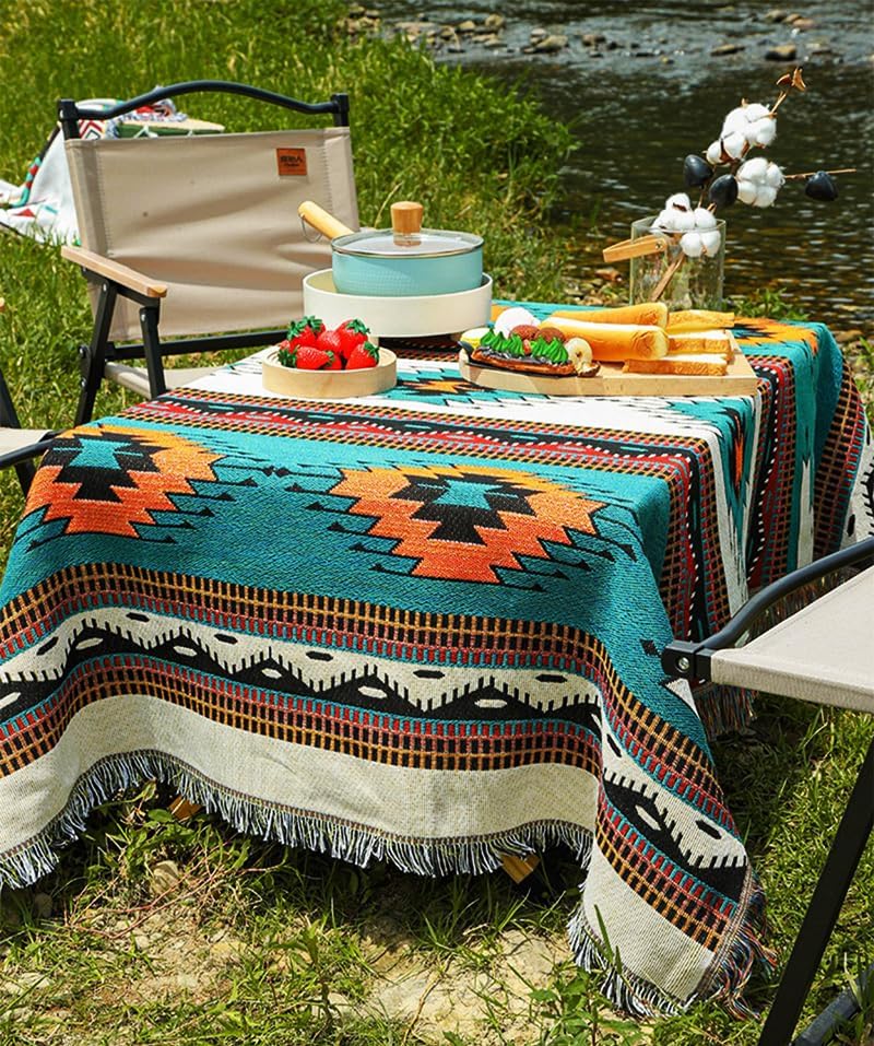 Homesy Boho Throw Blankets Southwestern Bed Throws Cover Reversible Green Aztec Southwest Blanket for Couch Chair Sofa Home Outdoor Beach Car Tent Travel Camping 51"x63" - Image 9