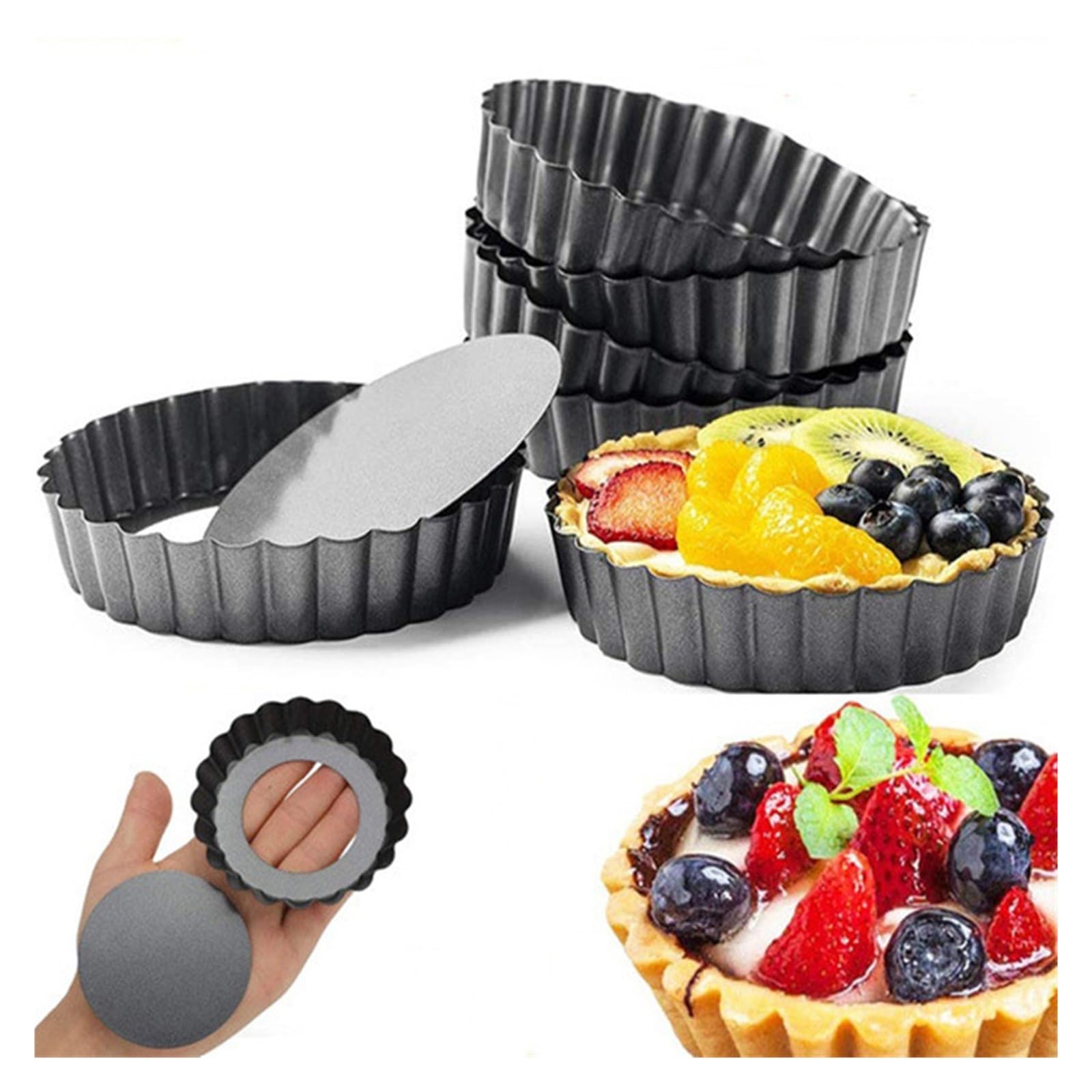 Plat à quiche et moule à tarte ronde avec fond amovible en acier carbone