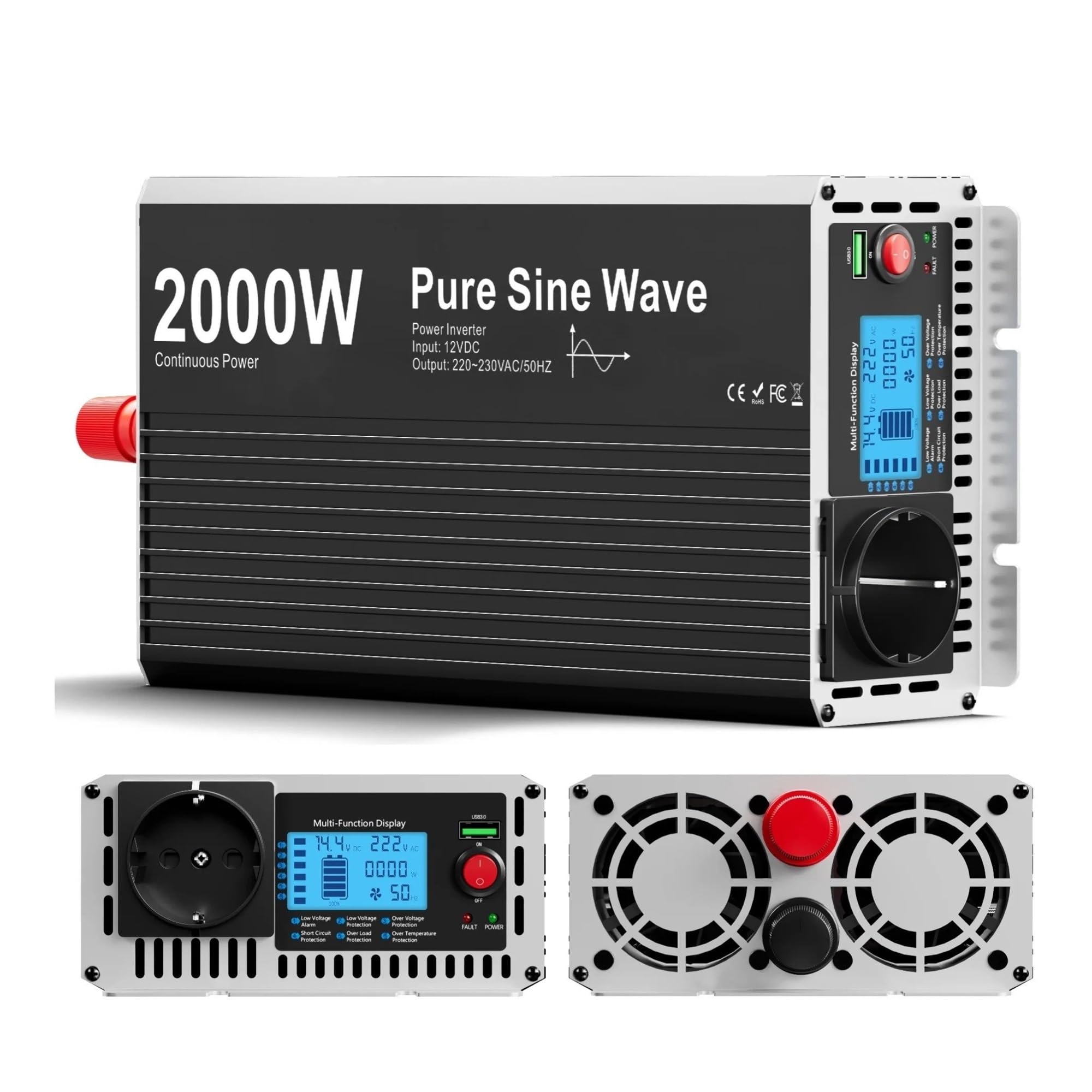 Inversor Inversor Onda Sinusoidal Pura 12 V A 220 V para Coche Caravana Barco Camping Viajes 1500 W 3000 W 2000 W 2500 W(24V,2000W)