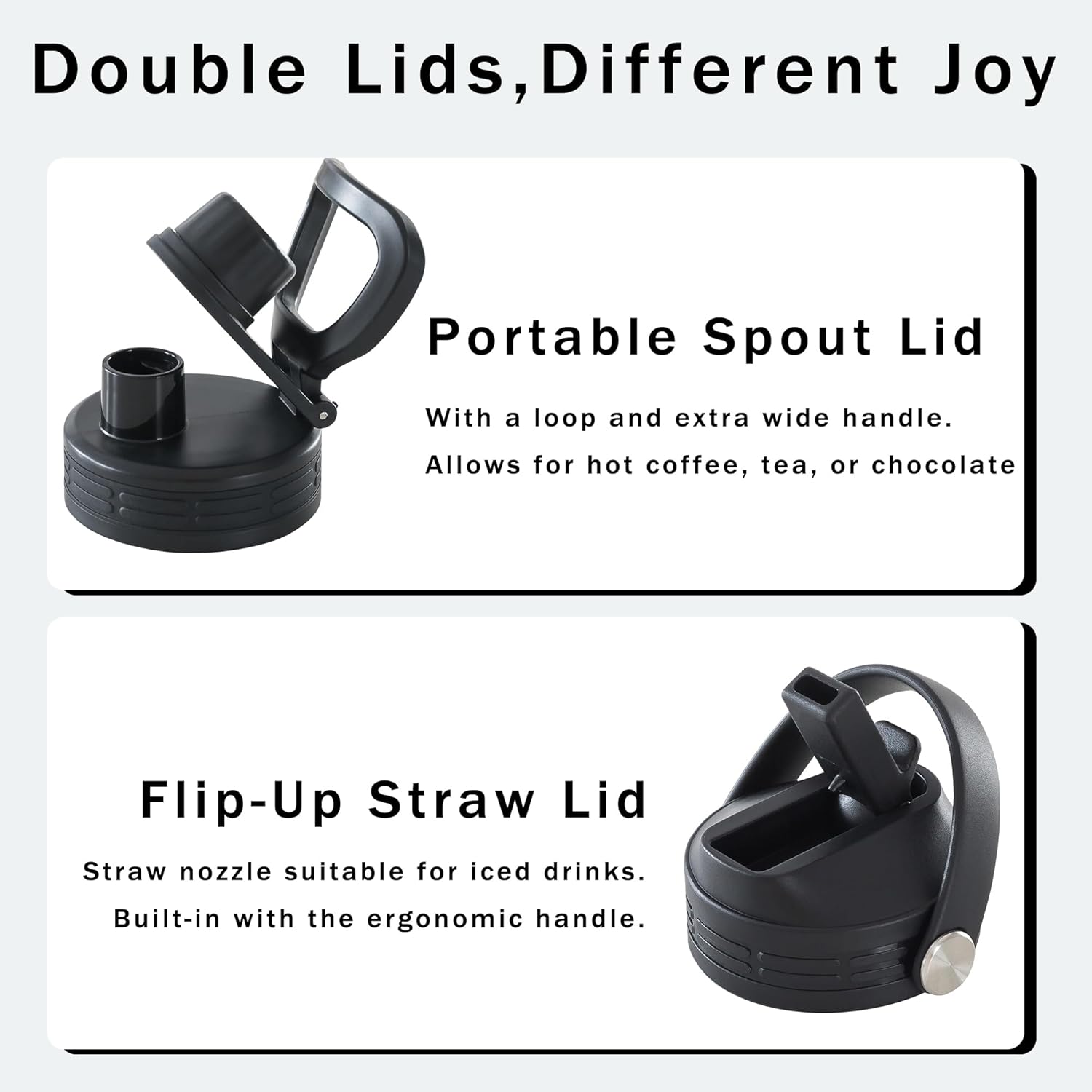 Black 32 oz Insulated Water Bottle, Large Metal Stainless Steel Water Flask, Big Sports Travel Mens Water Bottle for Gym,Hiking,1 liters Leakproof Insulated Thermal Bottle with 2 Lids - Image 4