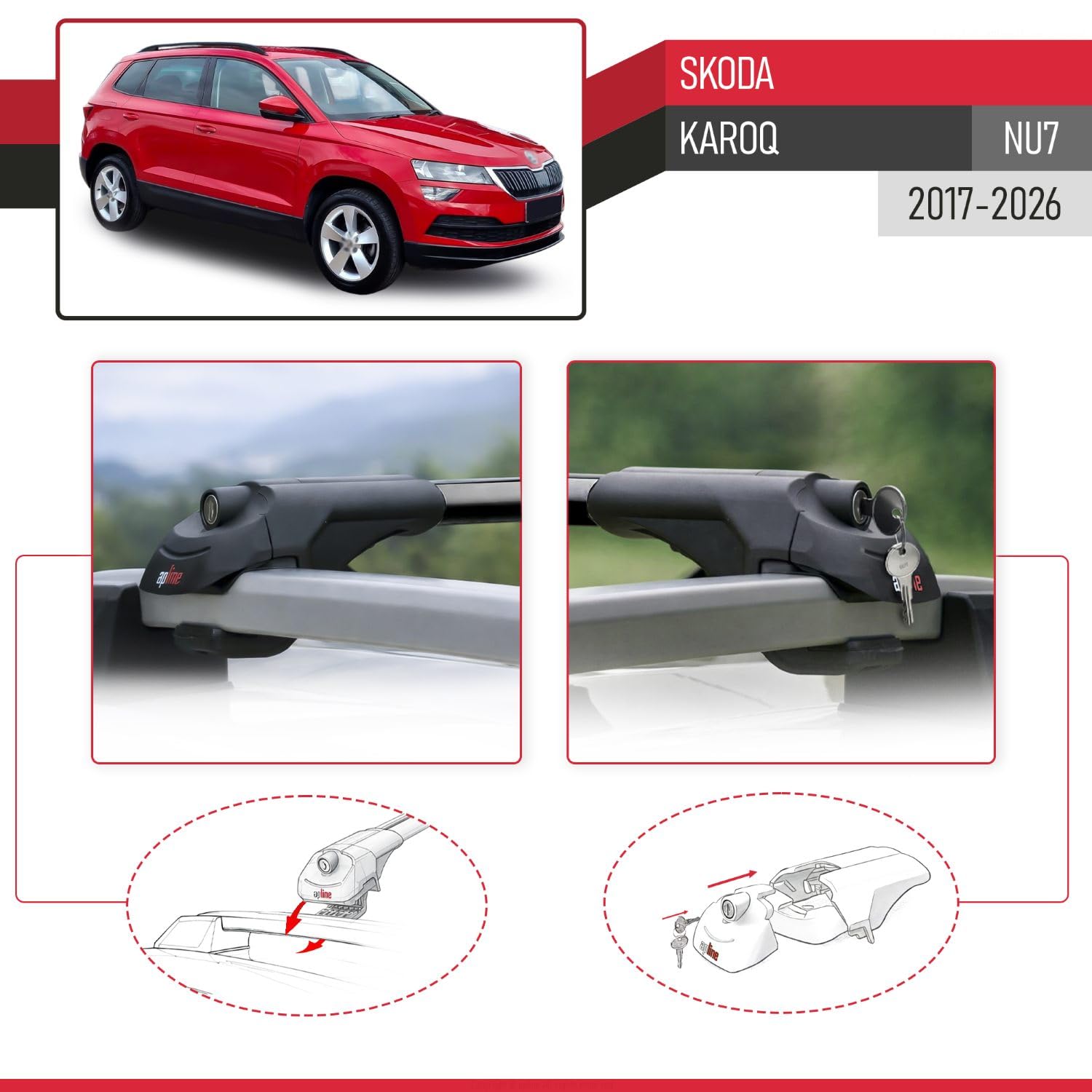 Kompatybilny z Skoda Karoq 2017-2026 ACE-1 Aluminiowy bagażnik dachowy – 2 poprzeczki, czarne