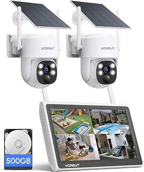 Security Camera, Outdoor, Solar, 2 Monitors, Surveillance Camera, No Power Supply, No Construction Required, Surveillance Camera, 4 Megapixels, Security Camera, Includes Monitor, Outdoor