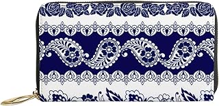Carteiras de couro para mulheres bolsa de renda boêmio floral listras paisley femininas de couro clutch porta-cartões organizador de bloqueio carteiras bolsa de viagem, Listras de renda boêmio floral Paisley, 7x4.3x0.8 Inches