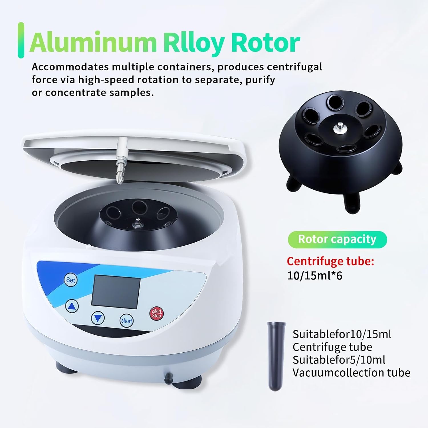 Lab Benchtop Centrifuge with 6x15ml Tubes, Speed 500-5000 R/min 3074xg Lab Mini Centrifuge with 110-220V Noise ≤ 60dB, 10sec-99min59sec Timer for Scientific Labs & Colleges