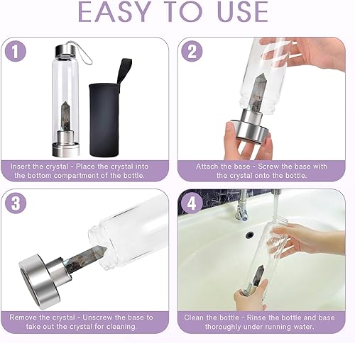 Vista 37 de ChezMax Botella de agua de cristal con centro de cristal natural A - Cristal rosa