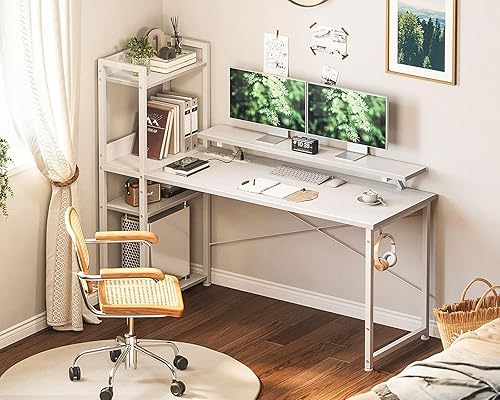 Miniatura 8 de ODK Escritorio reversible para juegos de 55 pulgadas con puerto de carga USB y tomas de corriente, escritorio para computadora con estantes de