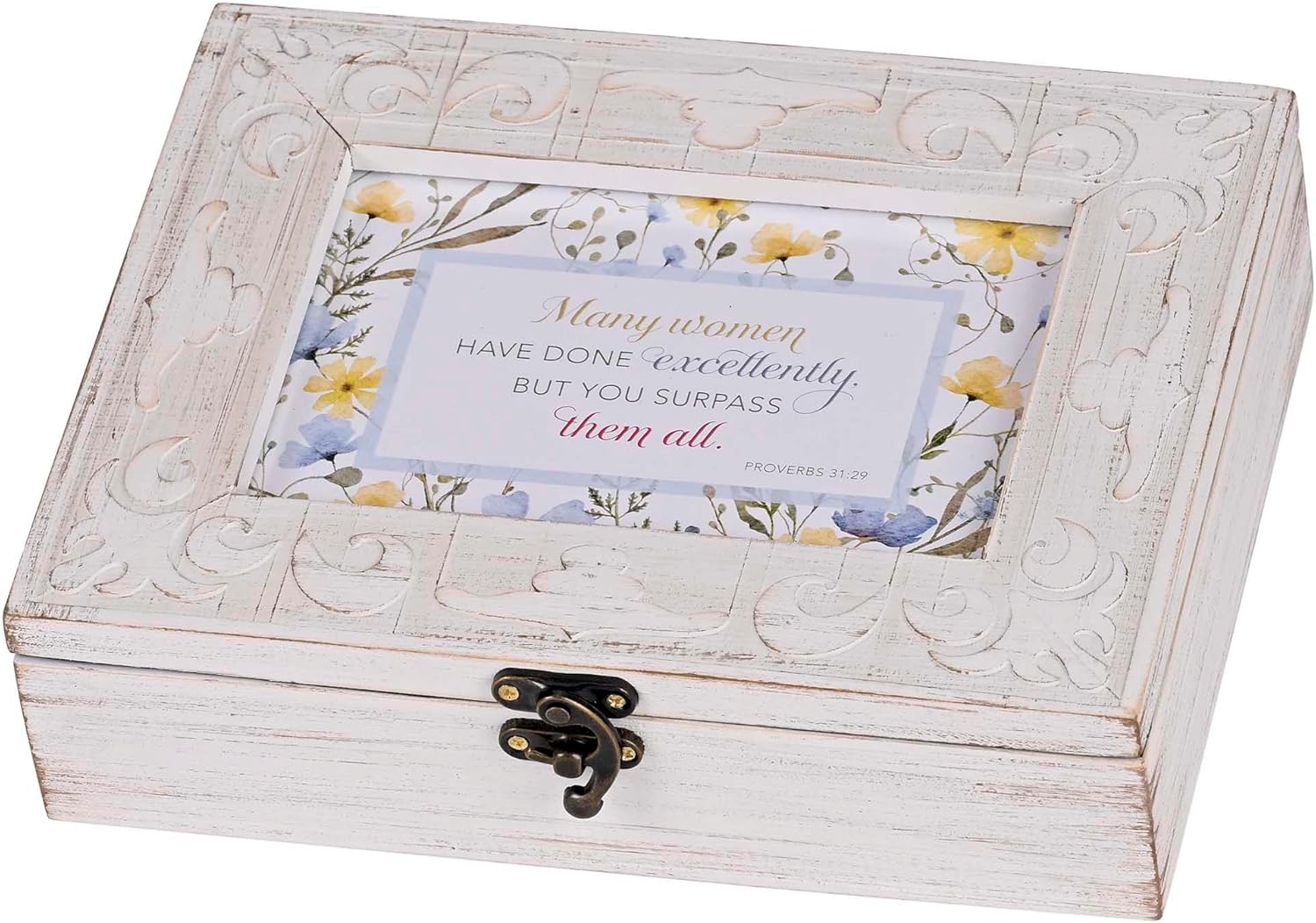 Dicksons Musical Keepsake Box Plays Tune Amazing Grace White Distressed Jewelry or Memory Box 6.5 x 8.5 Inch Wood You Surpass Them All