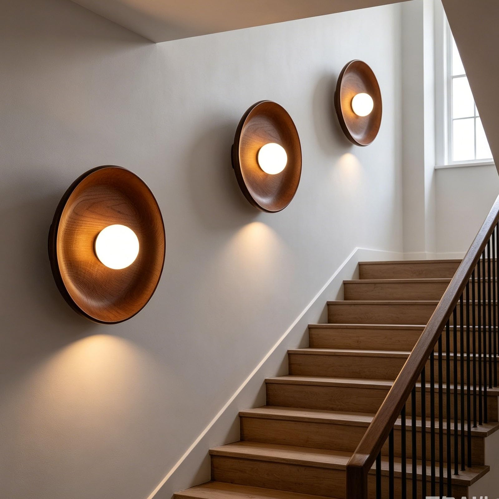 Minimalistische Wandleuchte aus Walnussholz, runder Globus, Glasschirm, festverdrahtete Wandleuchte, weiße Oberfläche, Innenwandbeleuchtung for Schlafzimmer, Nachttisch, Wohnzimmer(Walnut,28cm)