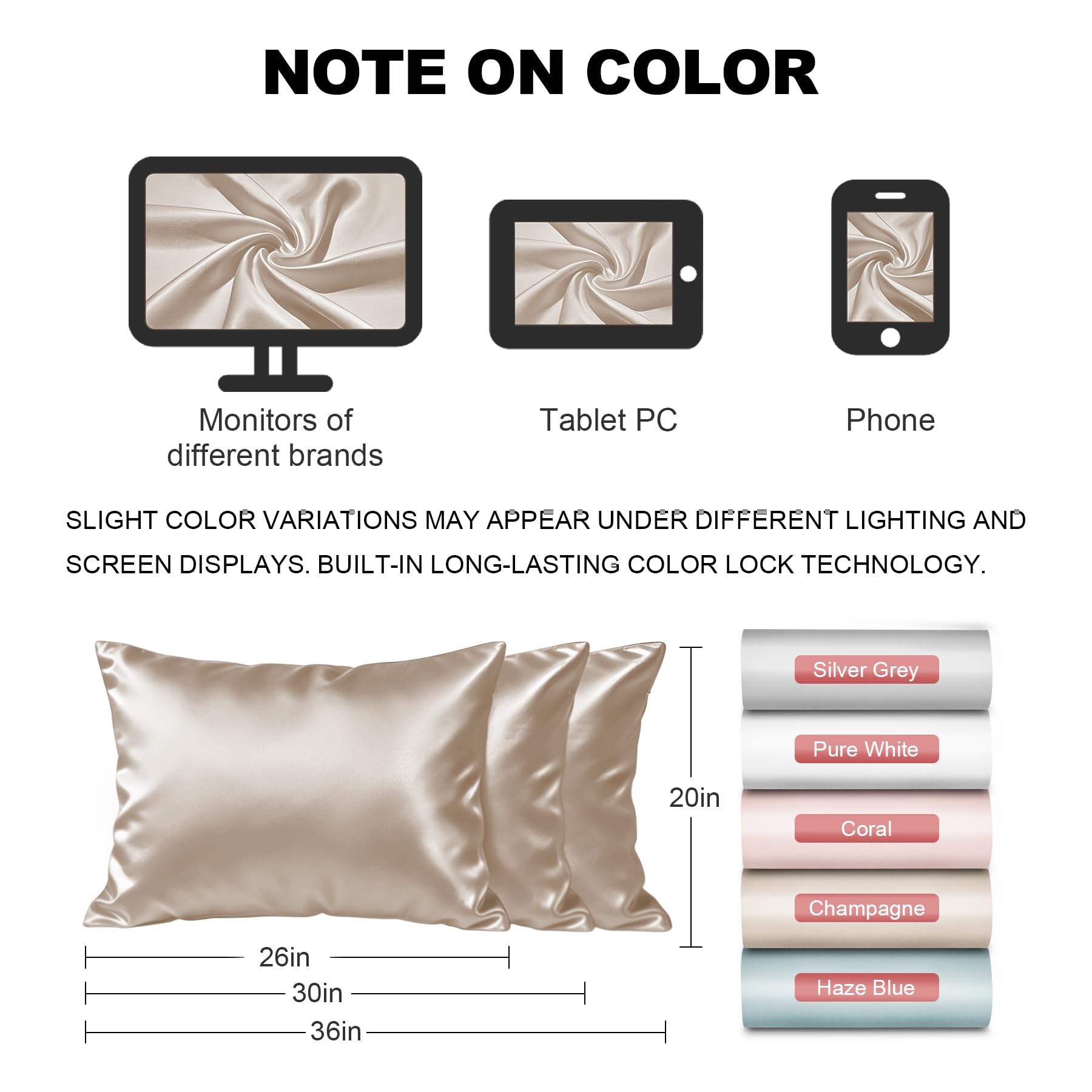 LYSHIN Silk Pillow Cases 2 Pack King Size with Zipper, Champagne