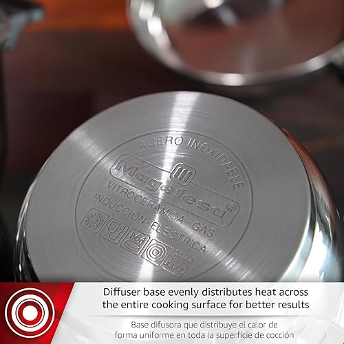 Miniatura 6 de MAGEFESA STYLE - Juego de utensilios de cocina de acero inoxidable de 5 piezas, incluye olla, horno holandés/olla para estofado, cacerola,