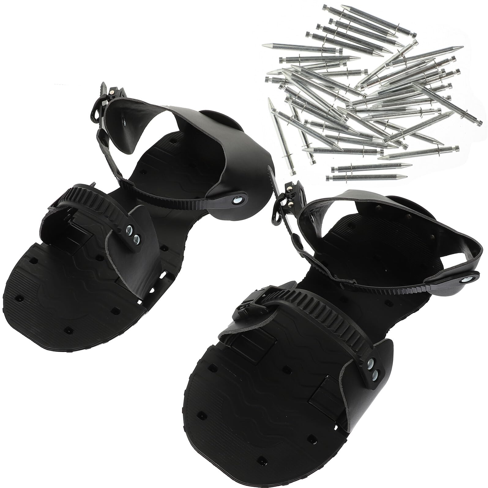 SEWACC Zapatos Aireadores de Suelo y Picos de PU Negro para Jardinería Correas Ajustables Herramienta Pesada para Airear Césped en Jardín