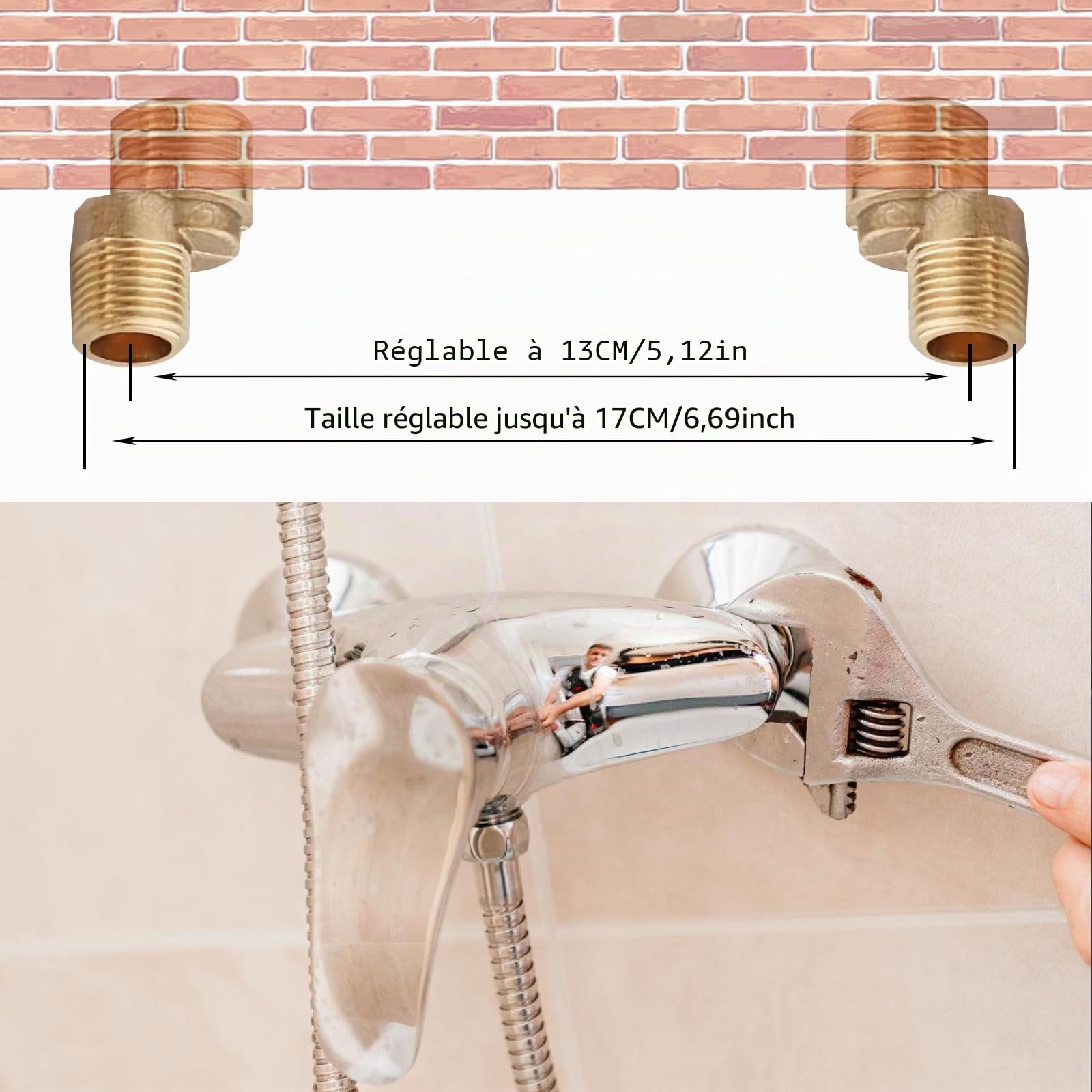 Robinet de douche : robinet de douche argenté salle de bain, mitigeur douche, montage mural, mitigeur de douche monocommande chromé avec buse G ½ pour montage mural