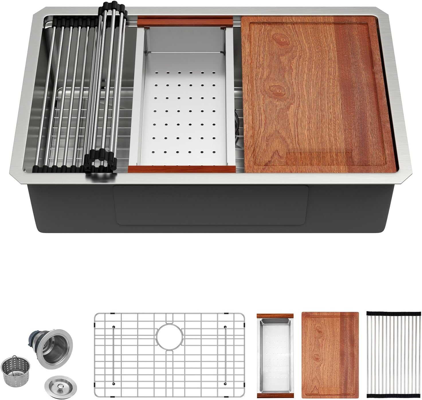 30 Inch Undermount Kitchen Sink - 30 × 19 Stainless Steel Workstation Sink 16 Gauge Single Bowl 9'' Deep Basin Handmade Stainless Kitchen Sinks