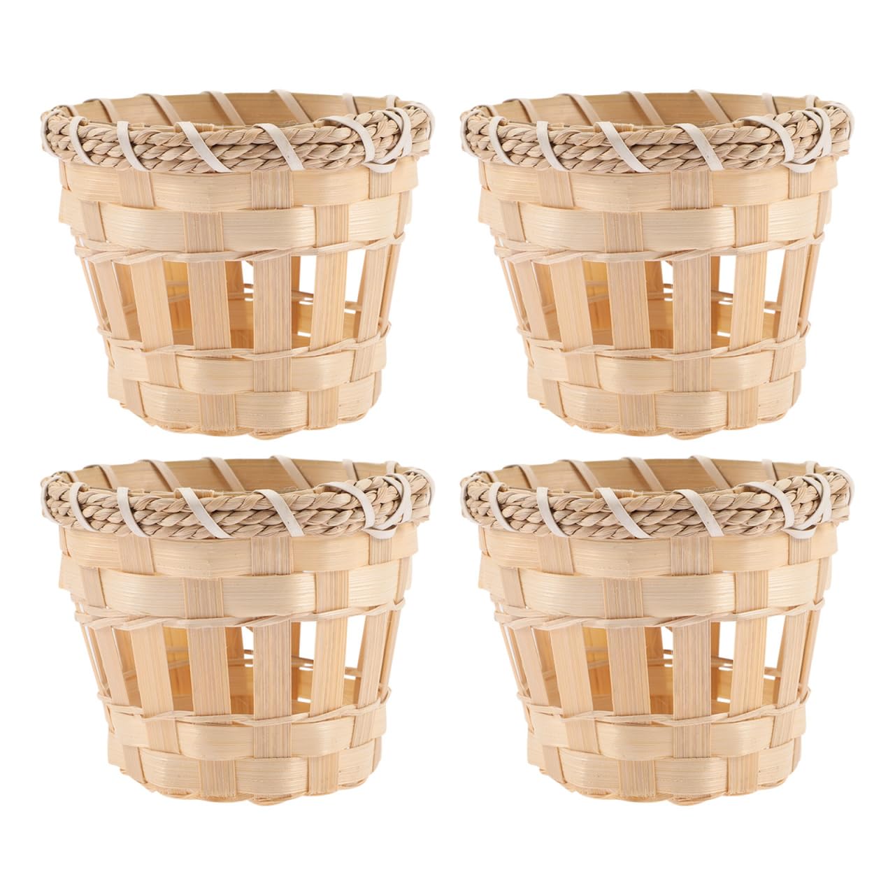 4pcs Bamboo Woven Lampshade, Rattan Handmade Light Small Lamp Shade for Chandelier Table and Floor Lamps, Vintage Boho Style Easy Installation