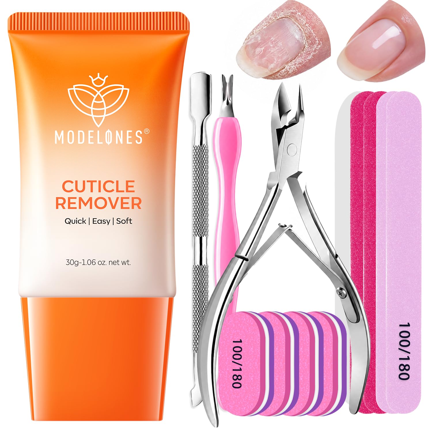 Modelones Cuticle Remover Kit, Cuticle Trimmer Nail Stuff & File Nail Kit | Cuticle Remover Liquid Softener Cuticle Pusher Nippers Manicure Kit for Women Nail Tools 13 Pcs Manicure Set Nail Stuff Care