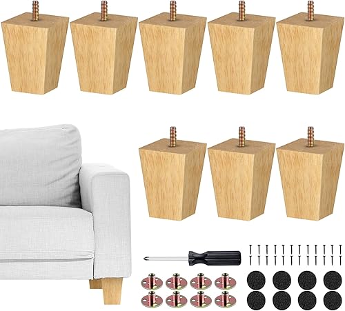 Miniatura 9 de TURSTIN Juego de 8 patas cuadradas de madera maciza de 8 pulgadas para sofá, patas de repuesto para sofá, patas de muebles de mediados de siglo