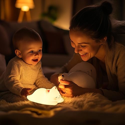 Miniatura 38 de ZKLiLi Luz nocturna, lindas luces de guardería para gatos, lámpara recargable por USB, luz nocturna, regalo de cumpleaños, Navidad, con blanco