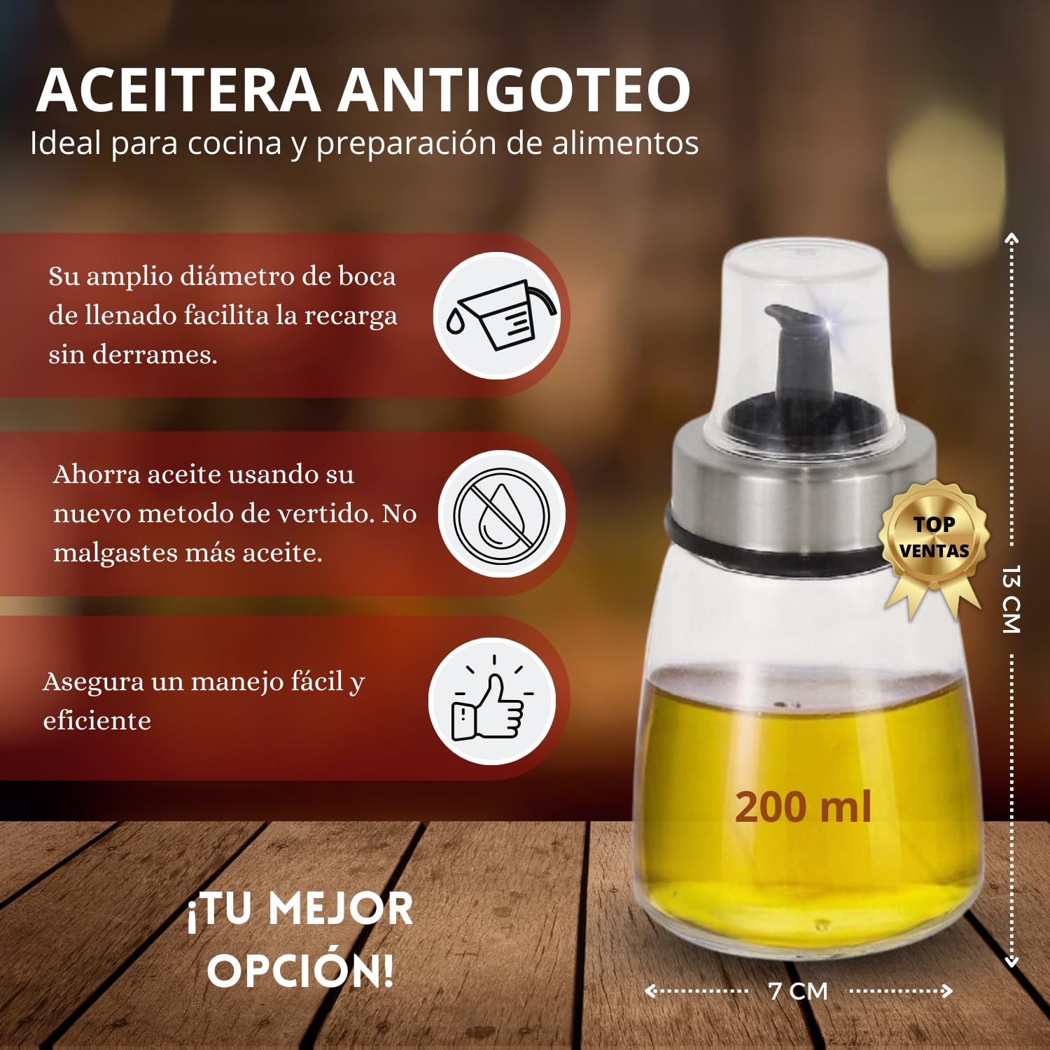 Huilier Vinaigrier CAVECA Anti-goutte Pour Cuisine De 300 Ml Et Huilier En Verre