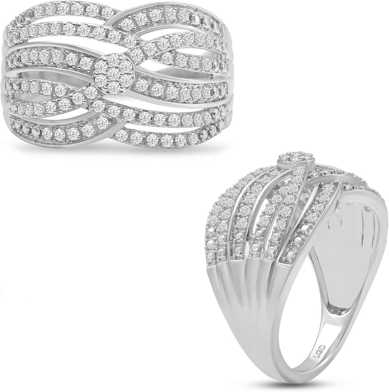 Jewelili Criss Cross Ring Women in Sterling Silver with 1/2 Cttw Round Cut Lab Grown Diamonds