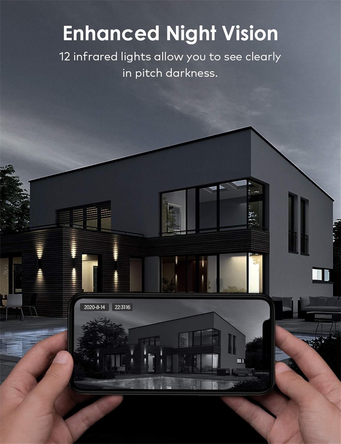 Voger camera view at night showing a clear image of a house