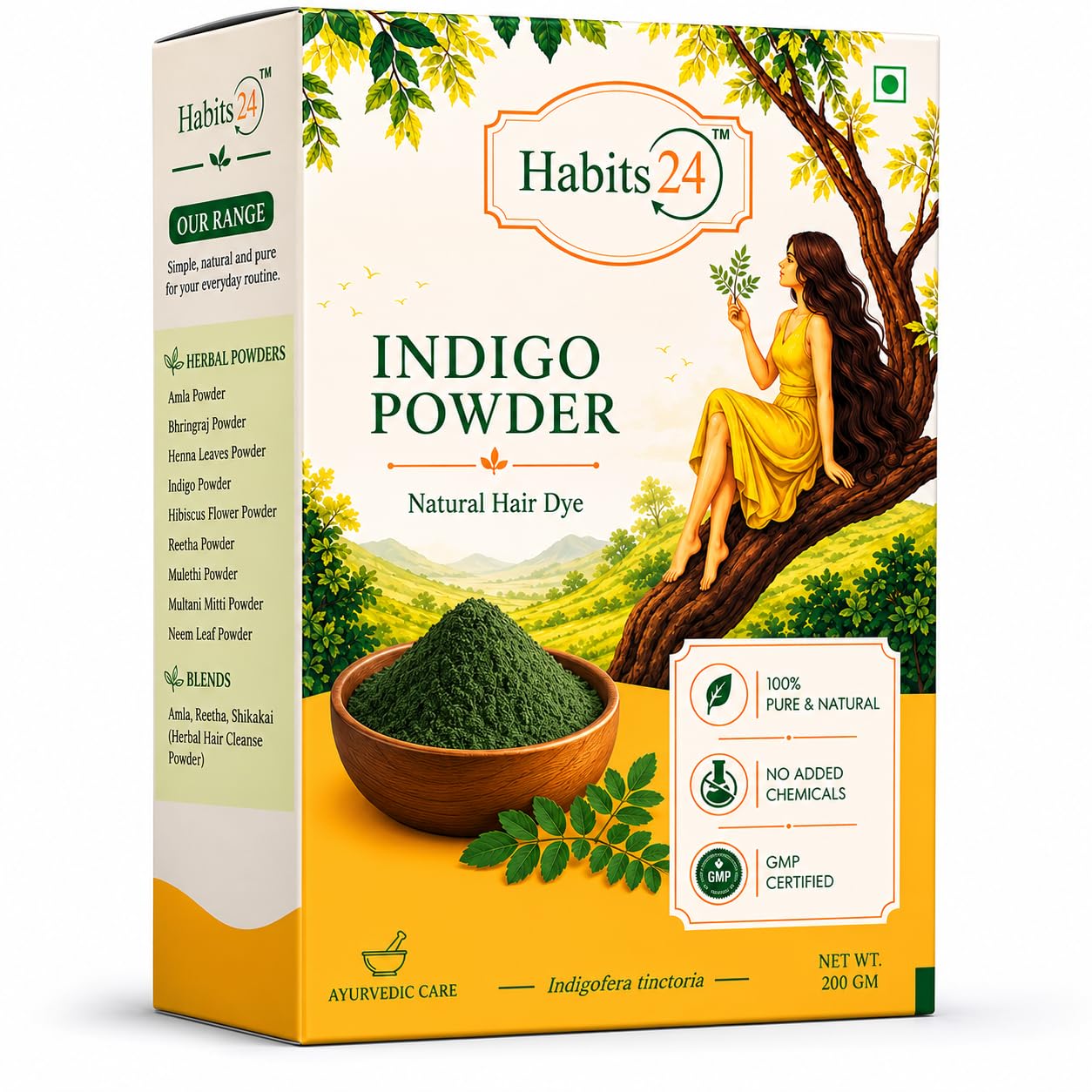 Habits24 Indigo Powder for Natural Black Hair Colour | Pure Indigo Leaf Powder | No Added Chemicals & Preservatives | 200g (200g)-picture-34