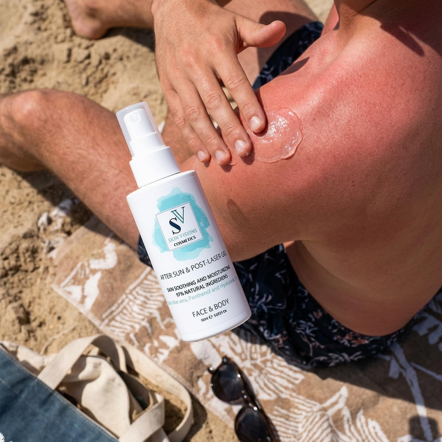 Gel idratante e lenitivo, post epilazione laser, dopo sole, dopo cera, con Acido Ialuronico, Pantenolo e Aloe Vera, 150 ml