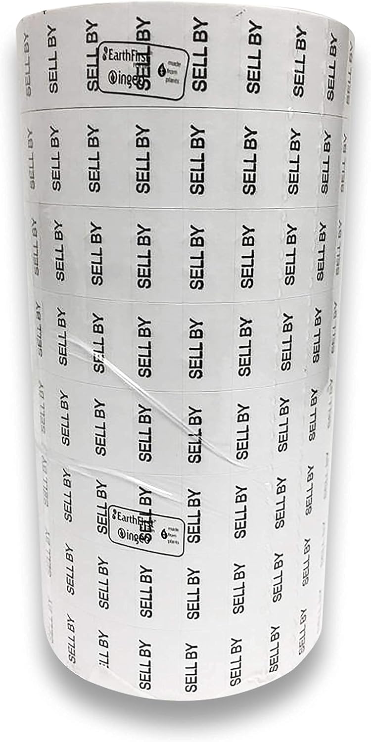 Black Print on White"Sell by" Pricing Labels to fit Monarch 1131 Pricers. 8 Rolls with 1 Free Ink Roller.