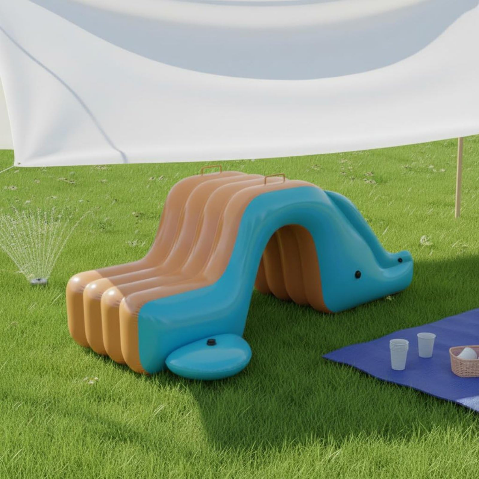 Piscine Gonflable avec Toboggan Usage Intérieur et Extérieur Centre de Jeu Aquatique Gonflable Pataugeoire Enfant avec Auvent pour Bébés, Jardin, Blue