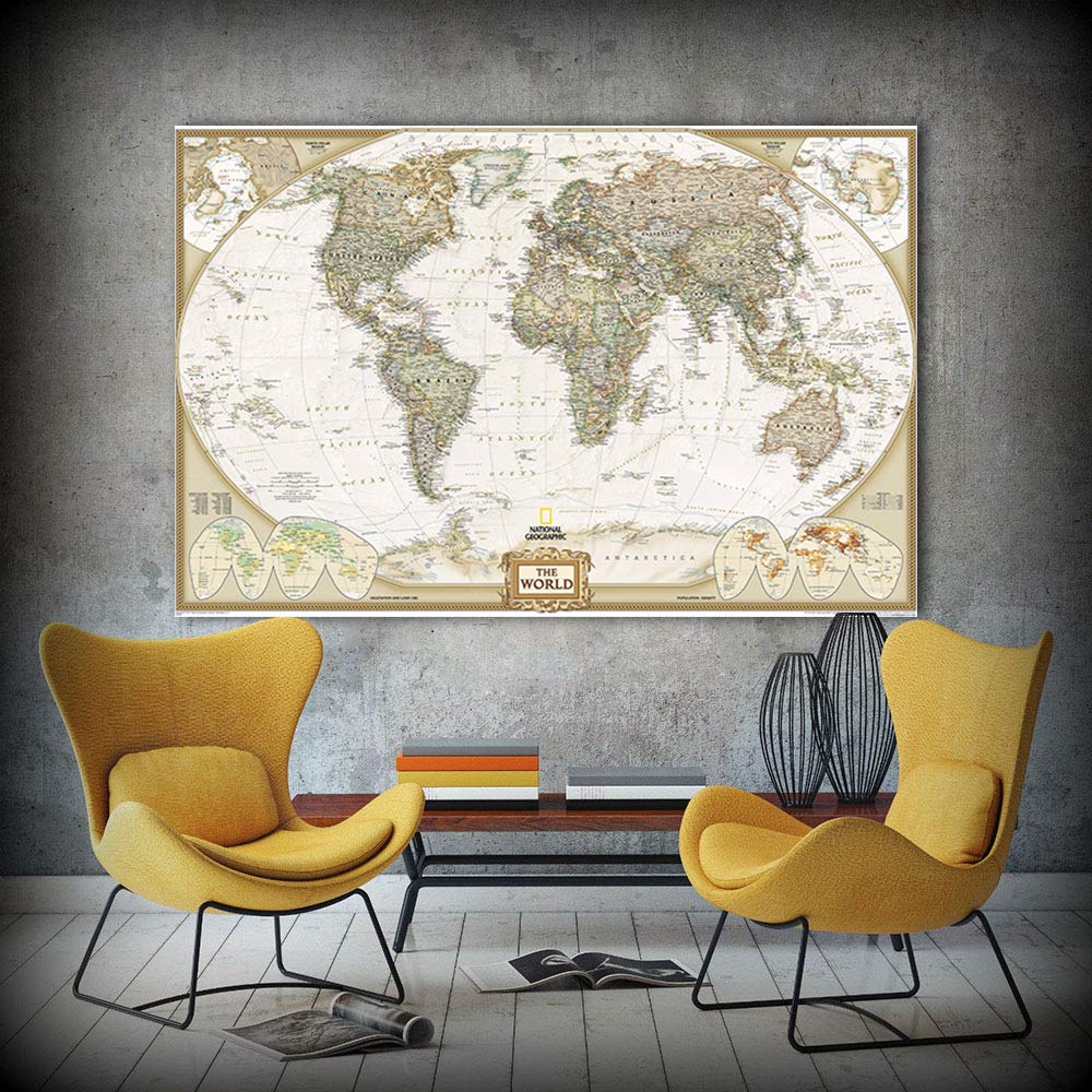 Carte du monde vintage sur toile 80x120cm sans cadre pour salon