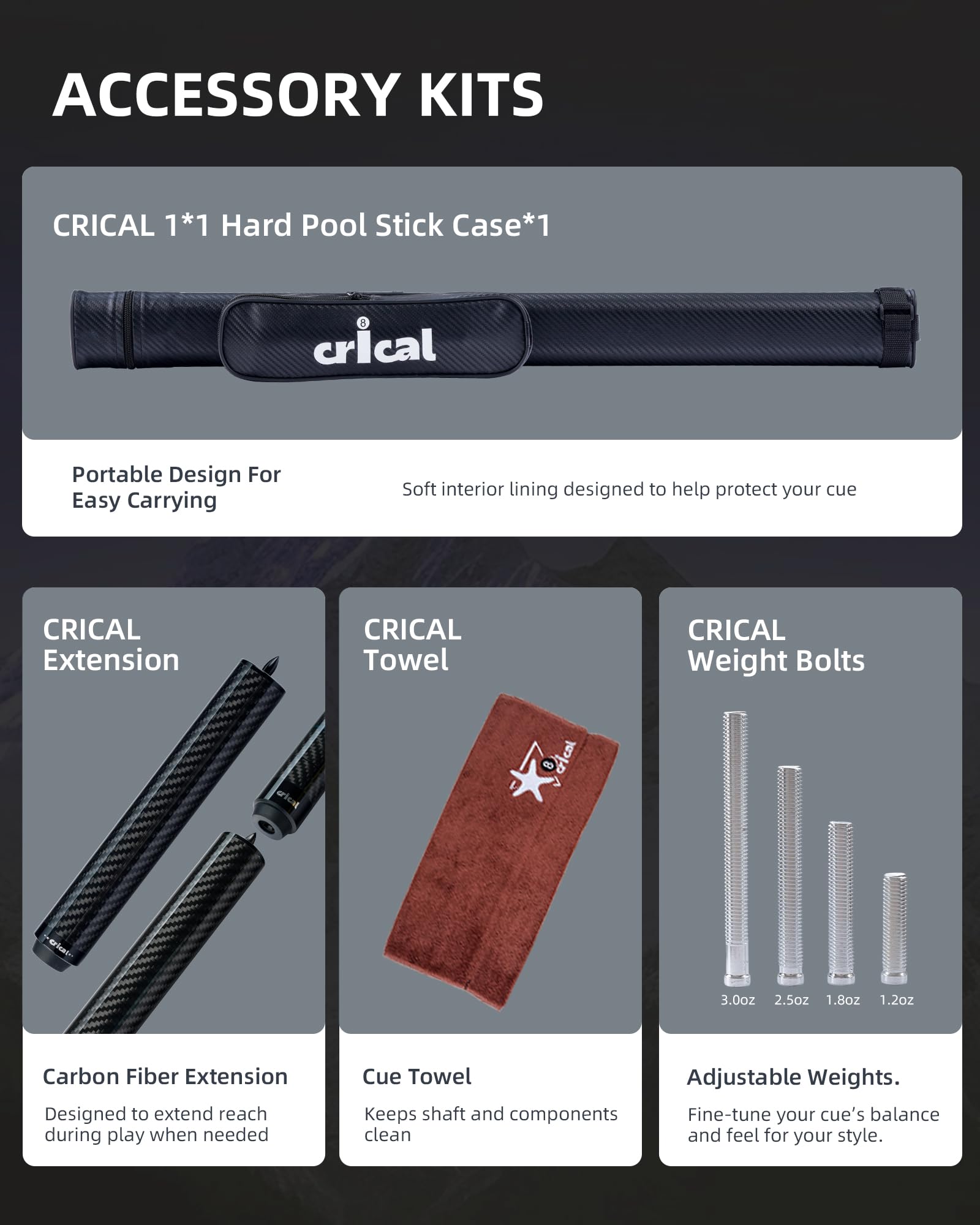Amazon.co.jp: CRICAL カーボンファイバープールキューセット 低偏向