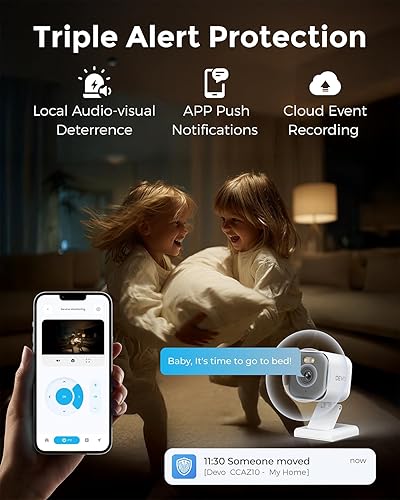 Miniatura 8 de Devo Cámara de seguridad C10 2K  Interior y exterior  Monitor de bebé y cámara para mascotas  Audio de 2 vías, visión nocturna a color, transmisión