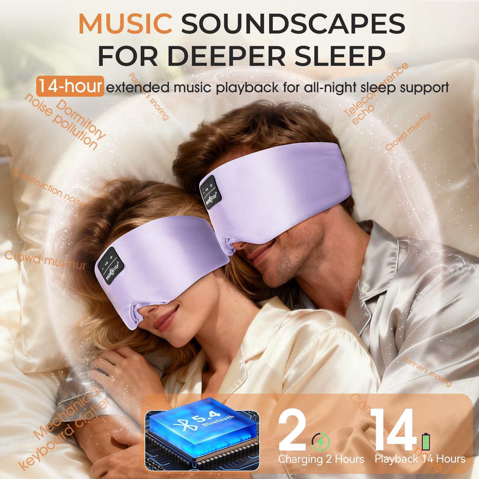 MUSICOZY Máscara de seda para dormir, seda de morera pura, 100 % opaca, máscara de ojos profundos 3D con auriculares, ultra suave y cómoda, transpirable, con tiempo de reproducción de 14 horas y