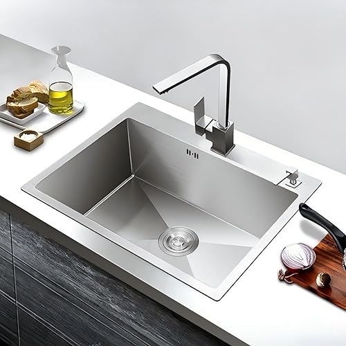 Miniatura 2 de DuyviSteil Fregadero de cocina versátil de acero inoxidable de 24 pulgadas, montaje superior o descendente, preparación de barra individual para