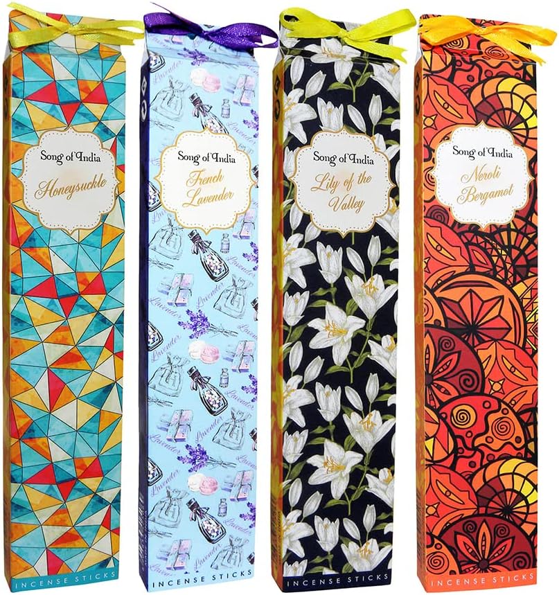 Incense (Agarbatti) Sticks | 4x25 Grams | 4 Fragrances- Lily of The Valley, Neroli Bergamot, French Lavender, Honeysuckle |Hand-Rolled | Non-Toxic