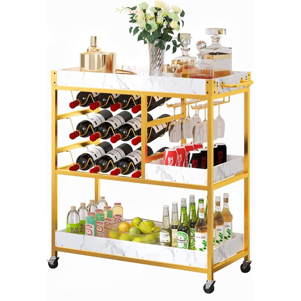 23/mo Finance Gold Bar Cart, Bar Carts for The Home with 12 Bottle