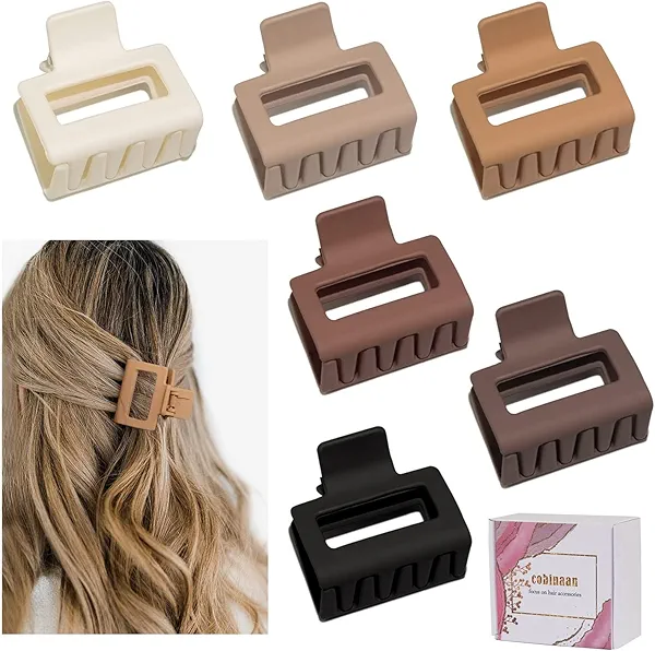 Medium Claw Hair Clips for Women Girls, 2" Matte Rectangle Small Hair Claw Clips for Thin/Medium Thick Hair, Hair Jaw Clips Nonslip Clips (Warm color)