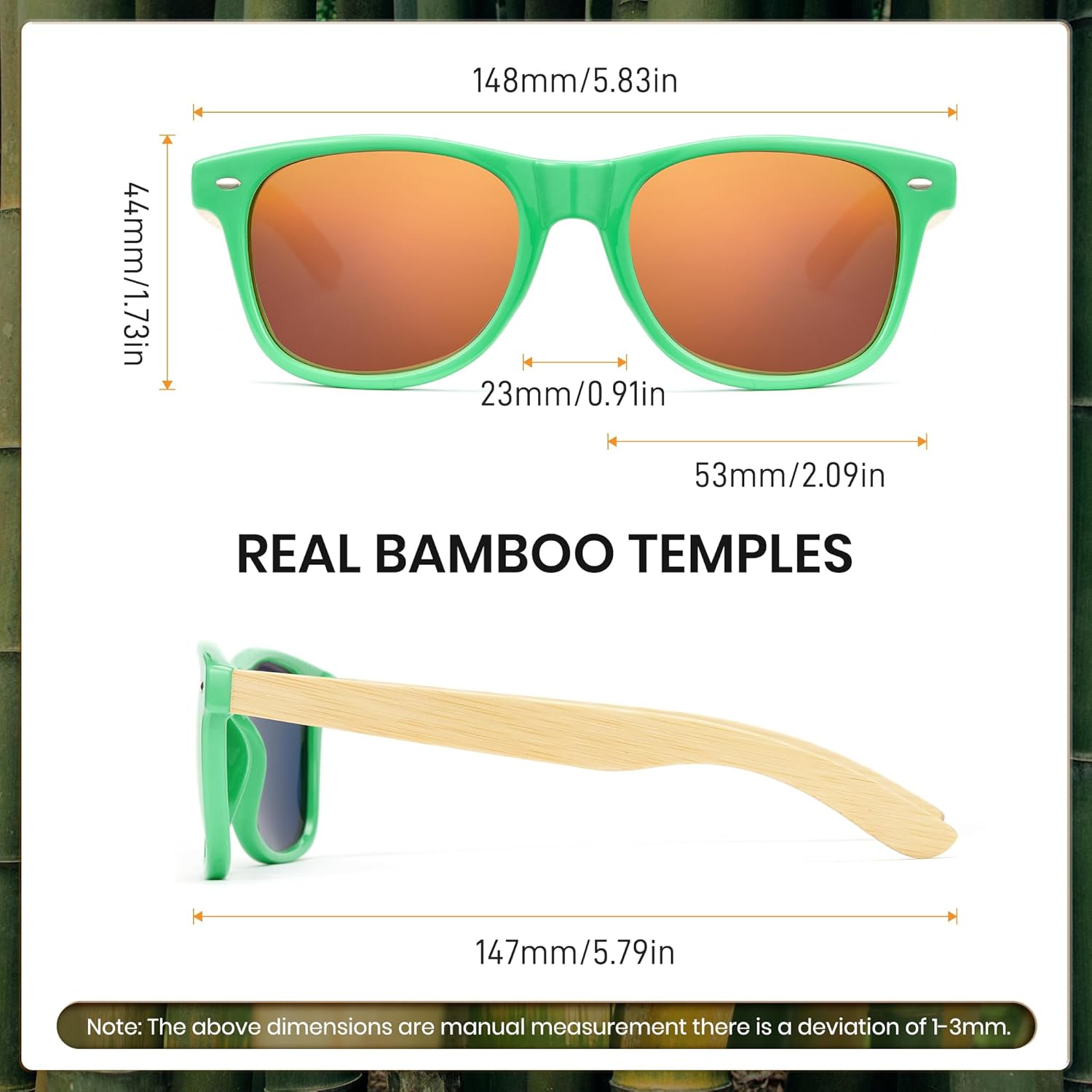 Cyxus Wooden Sunglasses for Men Women Polarized UV Protection Bamboo Frame Mirrored Gift 1109