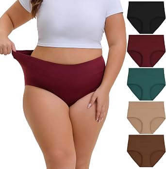 Womens Plus Size Underwear High Waisted Cotton Panties Briefs 5-Pack