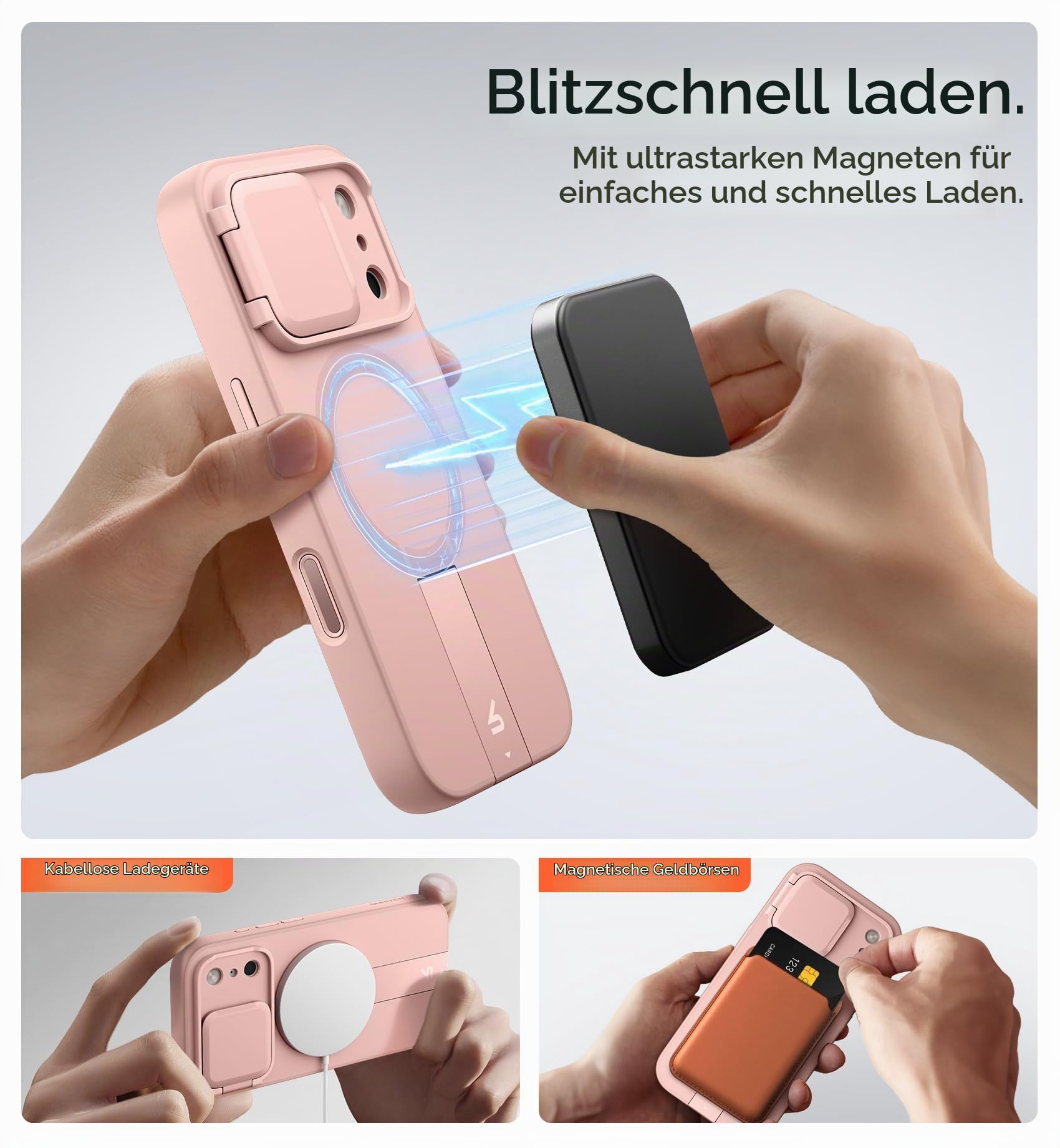 SURITCH Magnetisch hülle Kompatibel mit iPhone 17 Pro Max, Stoßfest Handyhülle Kratzfest Schutzhüllemit Kamera Steuertaste & Kameraabdeckung & verstellbarem Kickstand(Rosa)