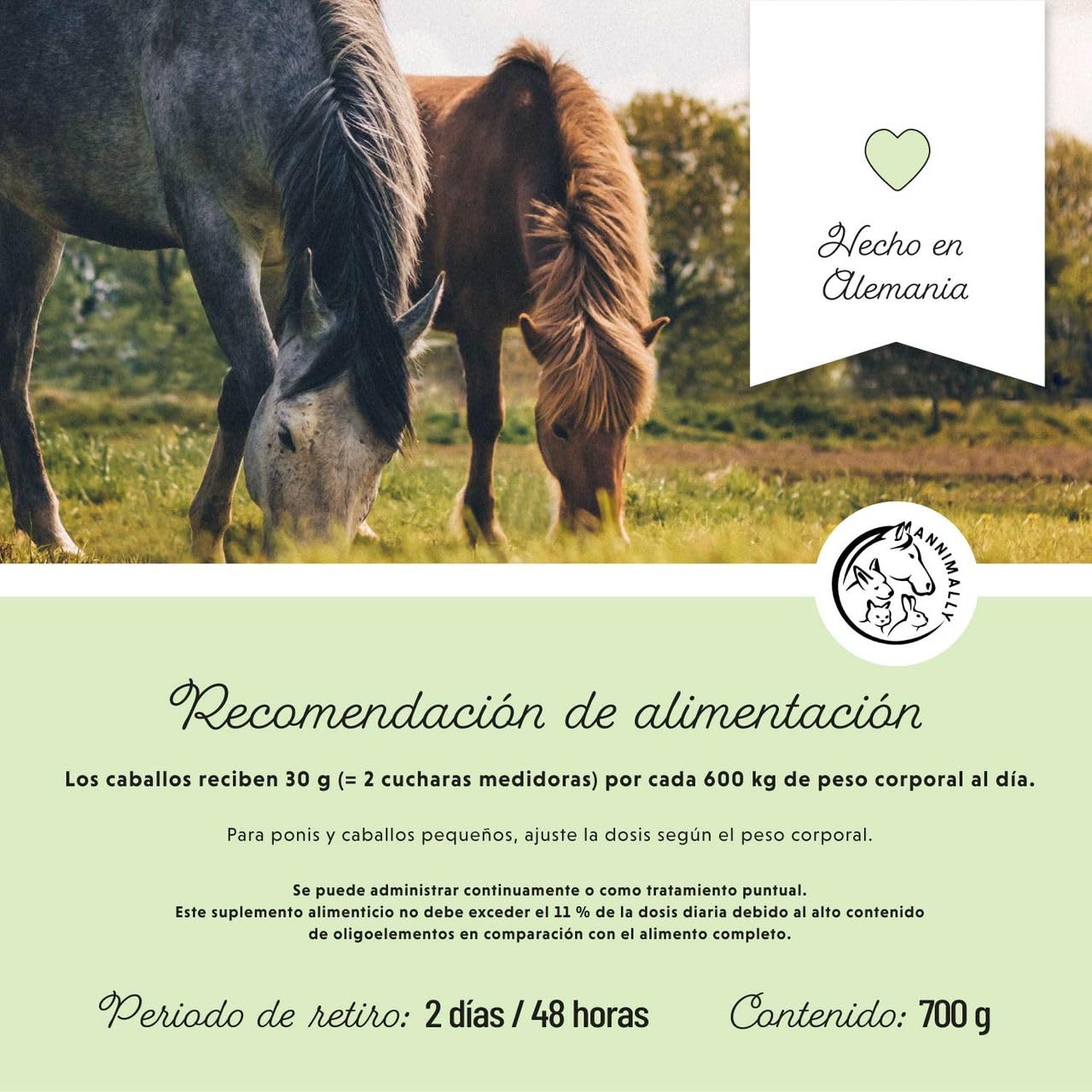 Polvo para el Desarrollo Muscular para Caballos de 700 g con proteína de Soja, lisina, carnitina, treonina, metionina: suplemento aminoácido para el fortalecimiento de la Musculatura en Caballos