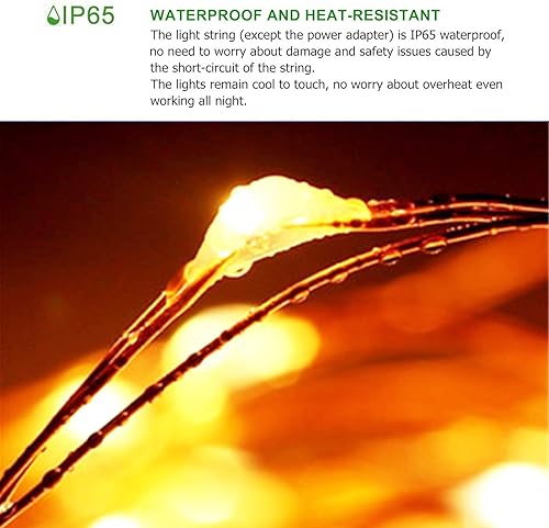 Miniatura 8 de RUICHEN Cadena de luces de alambre de cobre enchufables de 99 pies, 300 luces LED con carrete, blanco cálido