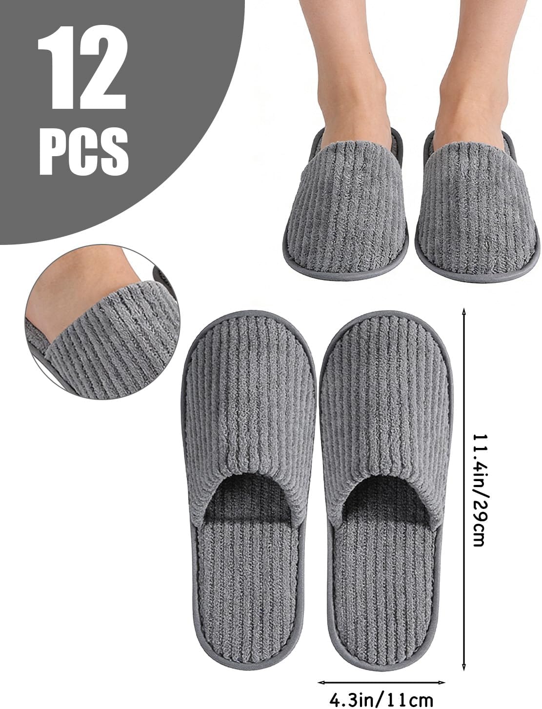 Spa Slippers, 12 Pairs Unisex House Slippers Non Slip Indoor Slipper Closed Toe Travel Slipper, Reusable Washable Home Shoes For Travel, Home, Hotel, Wedding Party