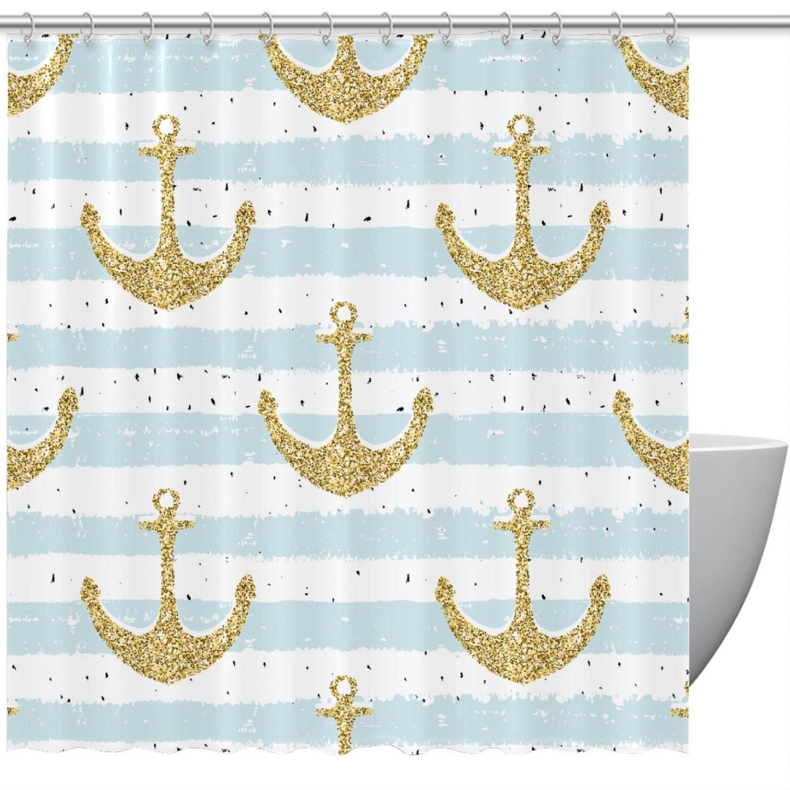 Rideau de douche ancre aquarelle grand format rideau salle de bain rayures chic