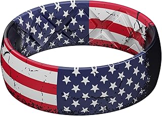 Egnaro Men's American Flag Printed Silicone Rings, 8mm Wide 2mm Thick Bands