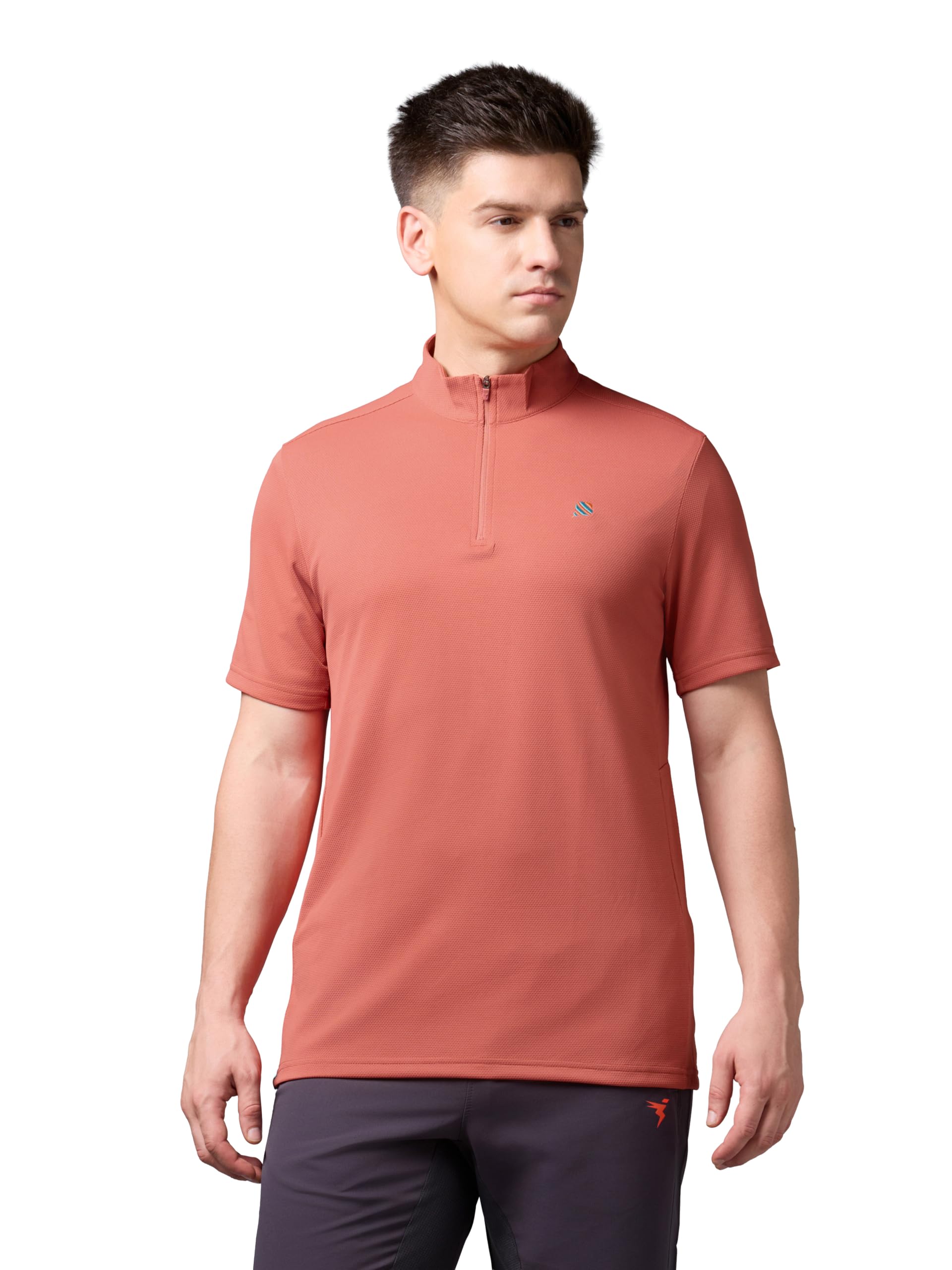 technosport Men's Solid Regular Fit Half Sleeve Mock Neck Half Zip T-Shirt TECHNOCOOL+ Quick Dry Polyester Sports Tee for Gym Running Casual Wear UPF50+-picture-38
