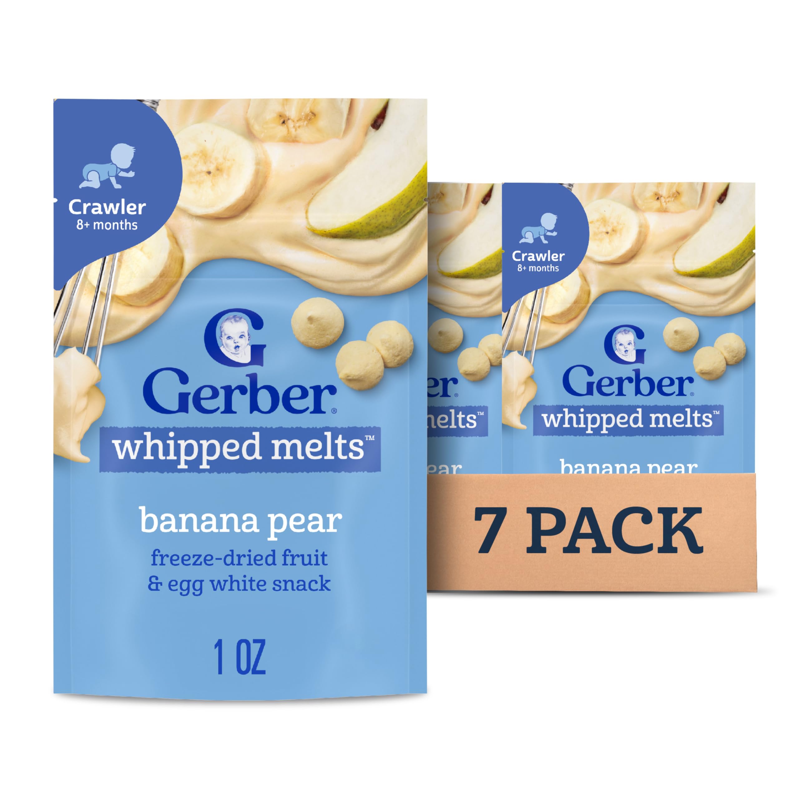Gerber Stage 3 Baby Food Snacks, Banana Pear Whipped Melts, Baby Led Feeding, 7PK