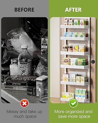 Miniatura 3 de POKIPO Organizador de despensa de 6 niveles sobre la puerta, estante grande para especias de puerta con cestas de metal ajustables, organizador de