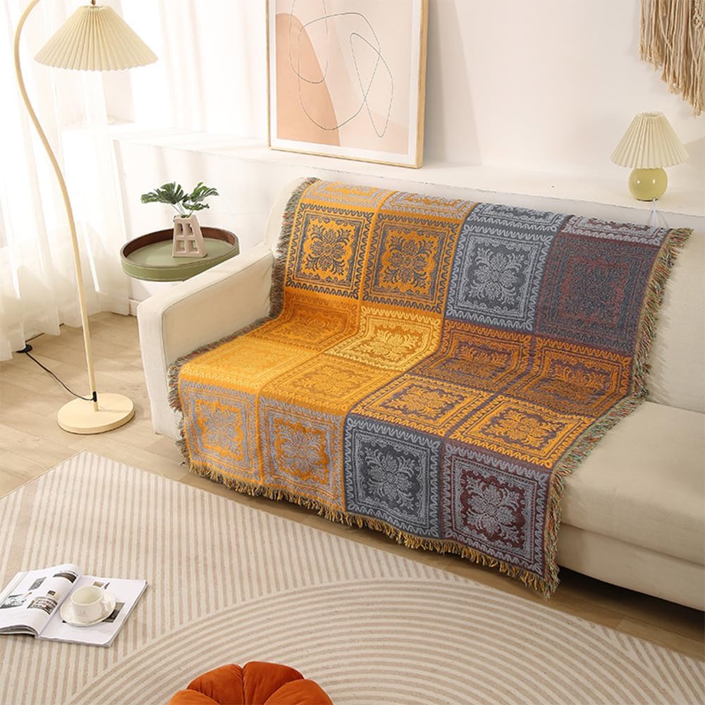 Fall Throw Blanket Yellow Sofa Cushion Orange Thread Blanket for Autumn Decor- Sofa Blankets Camping Blanket Jacquard Tapestry