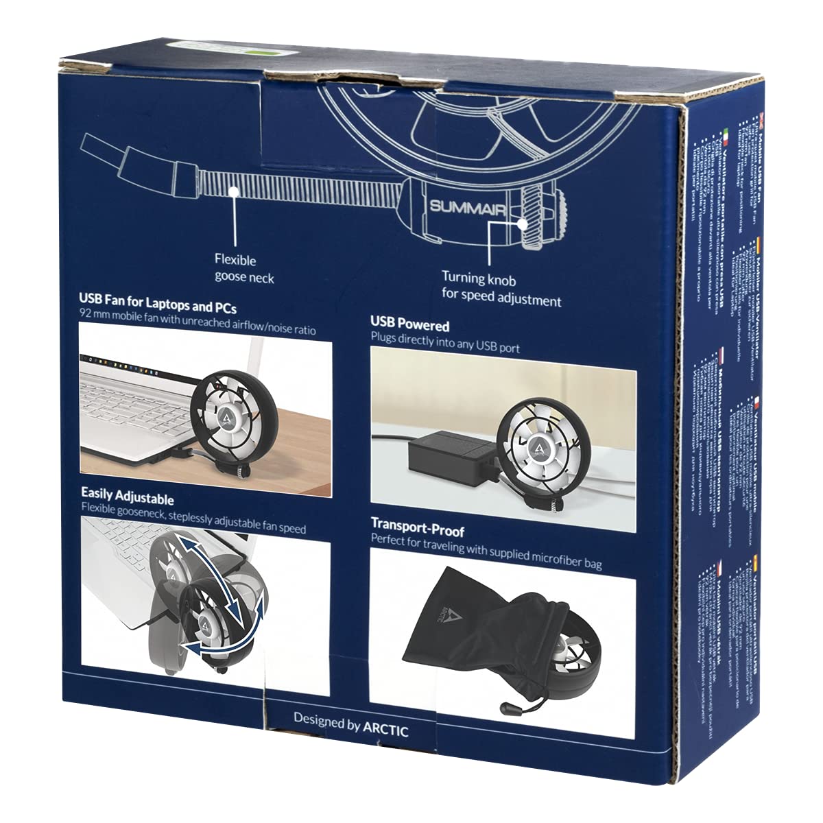 ARCTIC Summair Light – mobilny wentylator USB na biurko, wentylator stołowy/wentylator stojący, niski poziom hałasu, 900 – 2100 obr./min, kolor czarny
